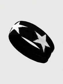 ROMWE Grunge Punk 1条星形图案黑白柔软简约头带，舒适透气，适合运动、涂鸦、焊接等场合，防滑，日常佩戴，可作发带、头巾、吸汗带、发箍等，秋冬季女士度假发饰，优雅围巾，柔软头巾 - 彩色 - 查看 2