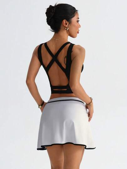 Dewbera 女士时尚休闲户外健身跑步露背镂空性感无袖短款修身瑜伽运动背心，夏季