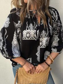 Vivie Lora Women's Loose Vacation Style Black & White Shirt Boho - Black and White - View 4