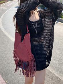 DAZY Women's Korean Style Summer Casual Mesh Knit Vacation Blouse - Black - View 1