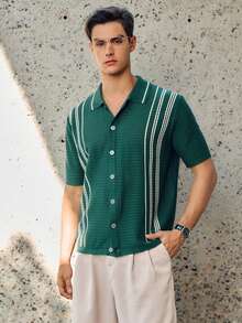 RONVEXI Camisa de punto de manga corta y abotonada casual para hombre - Multicolor - Ver 4