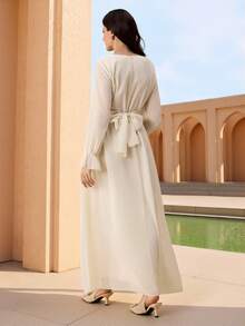 Graceveil Đầm dài tay màu trơn, cổ tròn, eo thon, dáng ôm, thanh lịch dành cho nữ. - Màu be - Xem 4