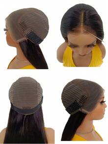 Straight 13x6 Glueless Hair Black Layered Sleek Smooth Wig Human Hair Lace Frontal Wig With Drawstring Pre-Plucked Pre Cut Invisible Max Lace Hair With Drawstring Natural Look Pre Styled Hairline For Women Daily Use - Natural Black - View 6
