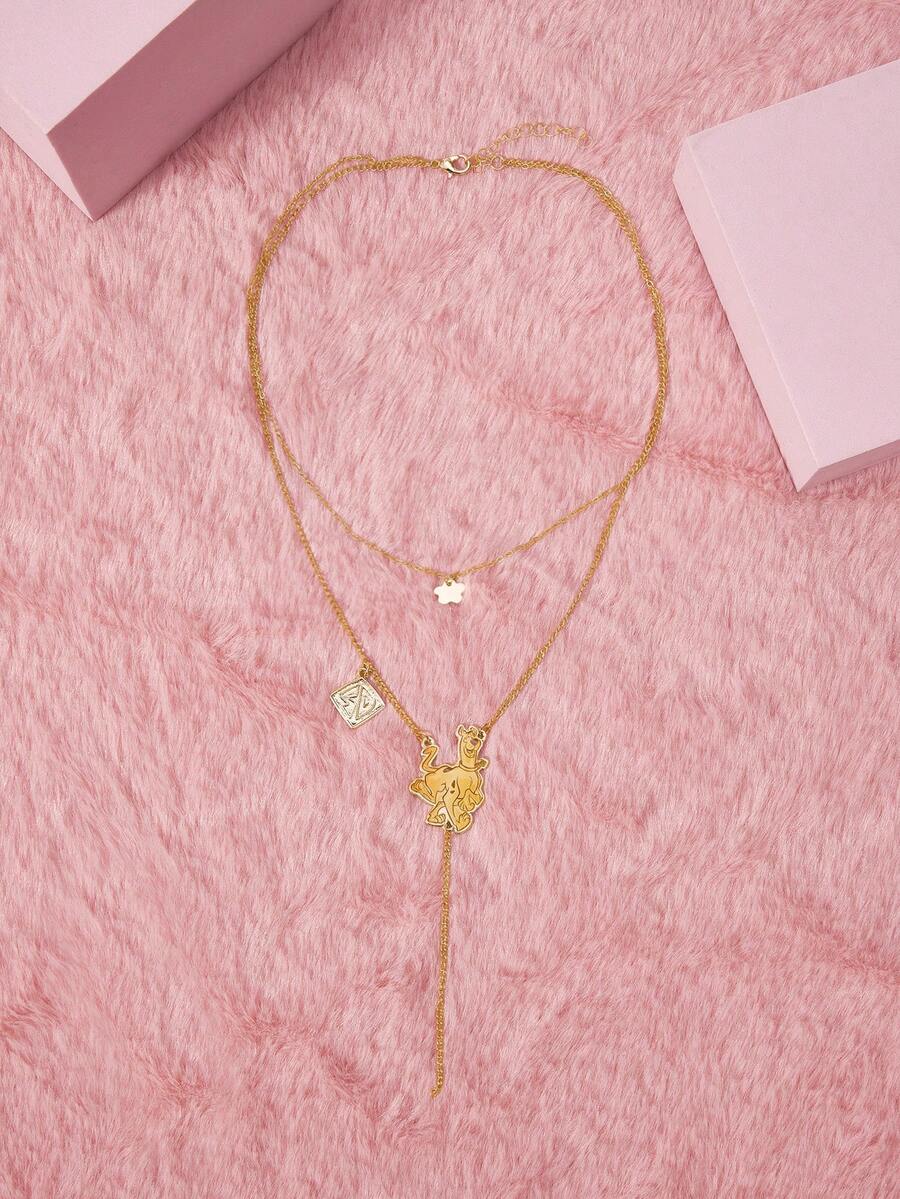 SCOOBY-DOO X SHEIN 1件锌合金卡通动物印花吊坠项链，精致细链，简约优雅，适合派对、音乐会、节日等场合。 - 金色 - 查看 1