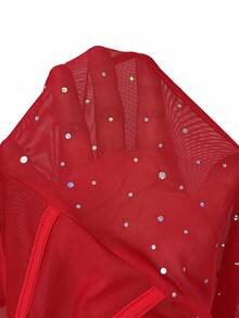 SHEIN ICON Mock Neck High Cut Mesh Black Bodysuit - Red - View 6