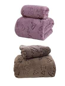 4 set di asciugamani a forma di cuore in pile di corallo, asciugamani da bagno (colore caffè + viola) con tessuto morbido e delicato sulla pelle - Caffè Marrone - Visualizzare 12