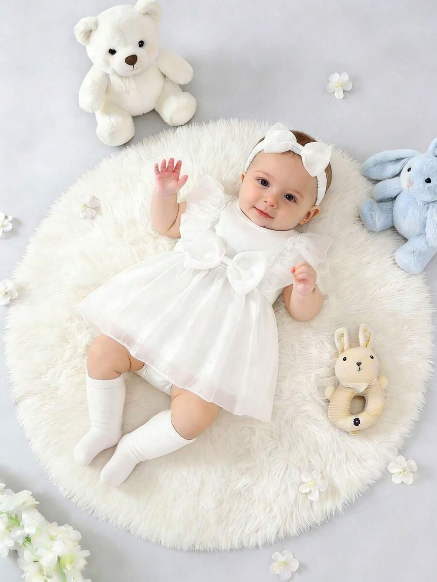 Summer Baby Girl Dress, Stylish Infant Dress For 100 Days, Princess Jumpsuit Outfit - Beige - View 1