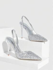 CUCCOO SZL Women's Pointed Toe Stiletto Heel Shoes, Elegant, Sweet, Romantic, Suitable For Afternoon Tea, Dates, Fashion Parties, Workplace, Halloween - Silver - View 2