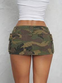 SHEIN ICON 女士迷彩口袋低腰牛仔迷你裙 - 彩色 - 查看 2