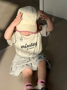 DAZY 女嬰字母印花蝴蝶結裝飾圓領套頭上衣 夏季幼兒 - 灰色 - 查看 3