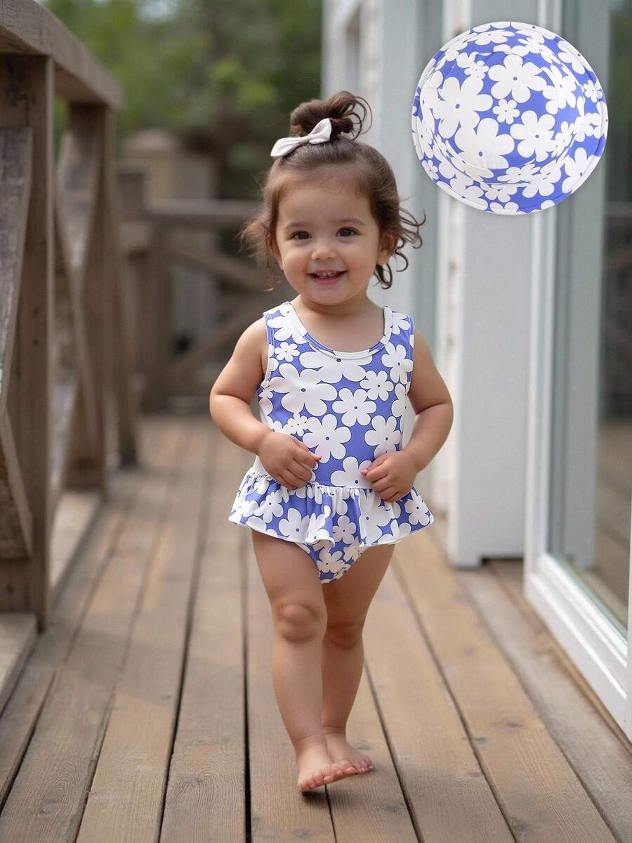 1件婴儿/女婴连体泳衣带帽子 - 紫羅蘭色 - 查看 1