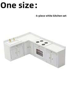 1:12 迷你娃娃屋厨房橱柜套装/白色冰箱/白色座椅套装微型食物游戏模型，炉灶水槽台面组合微型娃娃屋厨房家具，迷你家具微型模型厨房场景游戏屋玩具 - 彩色 - 查看 16