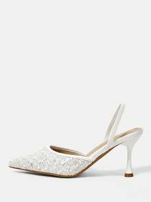 CUCCOO HITCHD Women's Fashionable Elegant Party Sequin Pointed Toe High Heels Elegant Shoes Wedding Shoes Summer Shoes Bride Shoes - White - View 7