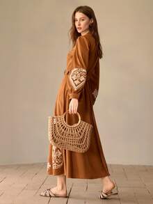 MOTF PREMIUM WOMEN'S FASHION HOLIDAY STRAW HOLLOW PORTABLE TOTE BAG, SUITABLE FOR VACATION TRAVEL - Camel - View 9