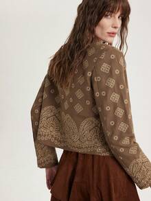 Aveloria Modichic Women's Geometric Print Embroidered Pattern Casual Versatile Commuting Long Sleeve Open Front Blazer - Multicolor - View 2