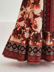 Sweetra Vacation Style Printed Minimalist Beach Slip Dress - Orange - View 5