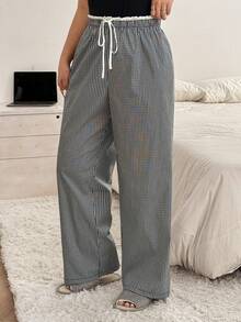 Dazy Plus Pantalones de pijama de talla grande para mujer con cintura elástica, cordón y parches de color contrastante en 2 en 1 - Negro - Ver 4