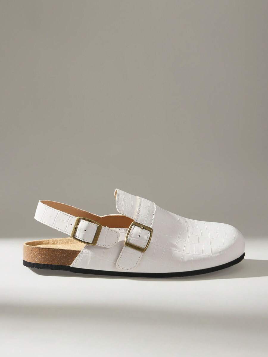 Solecia Women's New Slip-On Half-Covered Slippers With PU Leather Stone Texture, Back Strap Design, Flat Sole, Comfortable And Versatile, Suitable For Commuting, Going Out, Shopping, And Traveling - milky white - View 1