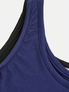 SHEIN Girlism 2件套少女黑色和藏蓝色休闲圆领褶皱腰部吊带背心，适合日常休闲和居家穿着 - 藏蓝色 - 查看 4