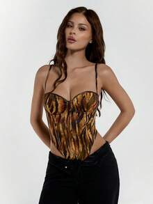 SHEIN ICON 夏季女士西部波西米亚嬉皮哥特风外出科切拉音乐会俱乐部动物纹性感时尚街头别致虎纹高开衩连体衣，夏季 - 彩色 - 查看 14