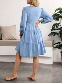 Breezaya Women's Denim Extra Long High Slit Dress - Blue - View 2