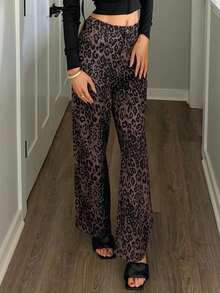 Sydney Algeri Leopard Print Straight Leg Casual High Waist Loose Wide Leg Cargo Pants - Multicolor - View 3