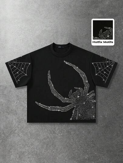 ROMWE MEN 男士宽松版型闪亮钻石装饰短袖T恤