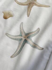 Comfortcana Plus Size Starfish Print Casual Drawstring Pants, Spring/Summer White Beach Pants - White - View 8