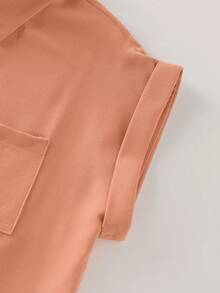 INAWLY Áo sơ mi nữ kiểu dáng thường ngày đơn giản, màu trơn, tay cánh dơi, phối nhiều túi, thích hợp cho mùa hè. - trái cam - Xem 3