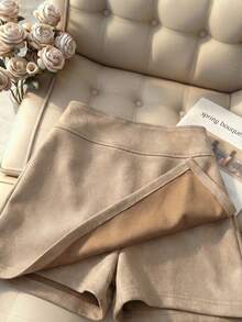 Franclia 时尚高领无袖修身背心搭配时尚麂皮高腰修身A字裙（侧开衩），女士春秋季两件套 - 黑色 - 查看 4