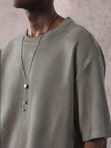 STYNVO 男士休闲时尚街头风日常通勤字母印花宽松T恤，夏季 - 灰色 - 查看 6