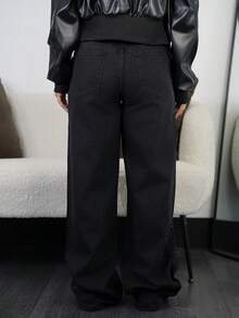 SAYEHFBABY Women's Party Fashion Commuter Rhinestone Embellished Wide Leg Jeans - Black - View 2