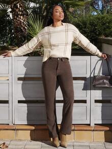 Yess Loren Casual Solid Color Corduroy Pants, Versatile Fall Cloth For Women - Coffee Brown - View 6