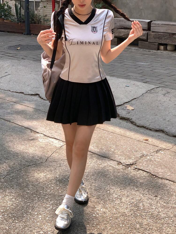 Women's Retro Sexy V-Neck Casual Sports Jersey Short Sleeve T-Shirt, Summer Crop Tops Women