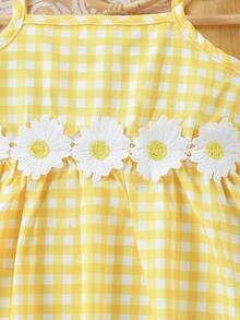 Souflis Souflis 女童可爱格纹背心裙，带贴花装饰 - 黃色 - 查看 4