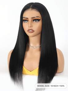 Straight 13x6 Glueless Hair Black Layered Sleek Smooth Wig Human Hair Lace Frontal Wig With Drawstring Pre-Plucked Pre Cut Invisible Max Lace Hair With Drawstring Natural Look Pre Styled Hairline For Women Daily Use - Natural Black - View 2