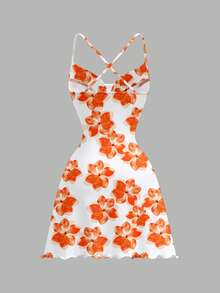 SHEIN MOD 休闲碎花印花垂领无袖迷你连衣裙，适合春夏度假穿着 - 彩色 - 查看 2