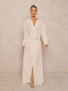 Lumalex Đầm đi nghỉ mát dáng rộng với họa tiết hoa ánh kim dành cho nữ - Màu be - Xem 1