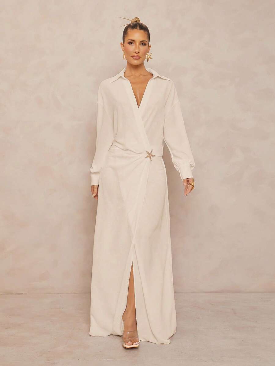 Lumalex Đầm đi nghỉ mát dáng rộng với họa tiết hoa ánh kim dành cho nữ - Màu be - Xem 1