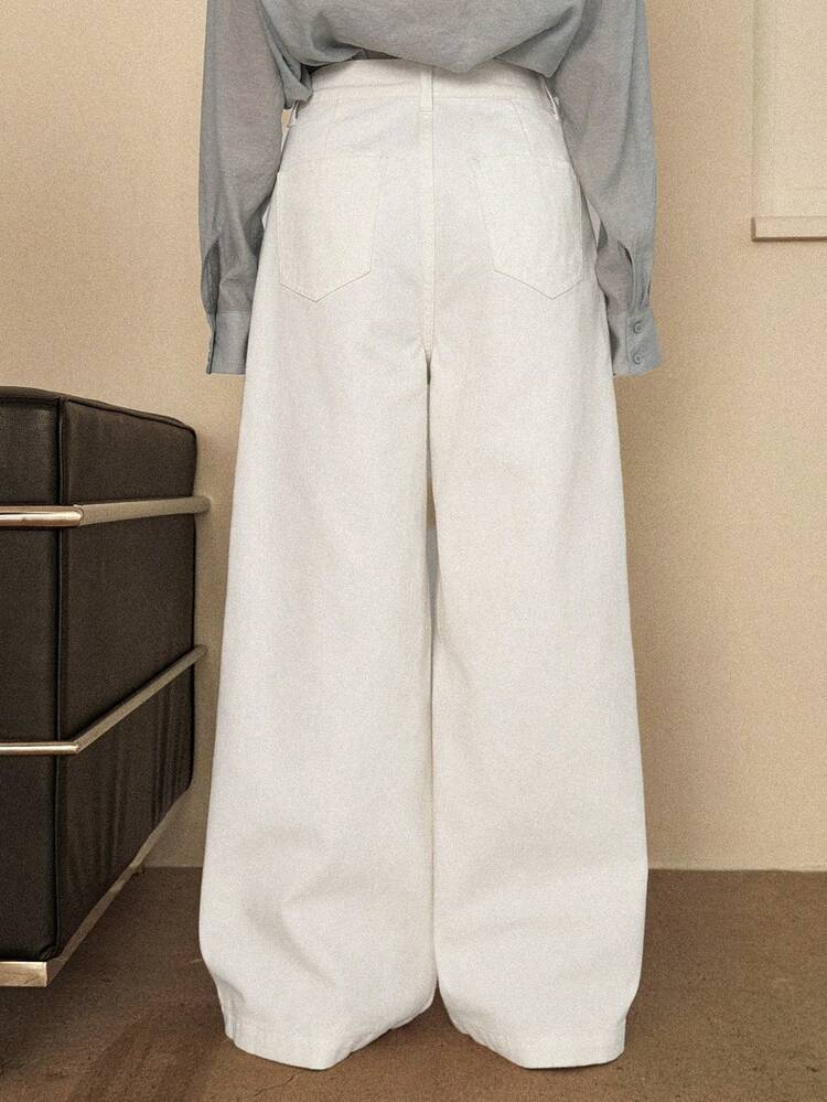High-Waisted Slimming Wide-Leg Jeans, Minimalist Style Women's White Washed Denim Pants