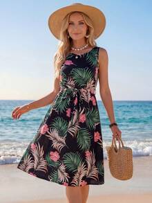 Sylviya Women Tropical Print Sleeveless Casual Vacation Dress - Multicolor - View 1