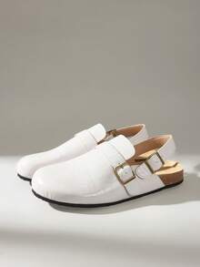 Solecia Women's New Slip-On Half-Covered Slippers With PU Leather Stone Texture, Back Strap Design, Flat Sole, Comfortable And Versatile, Suitable For Commuting, Going Out, Shopping, And Traveling - milky white - View 6