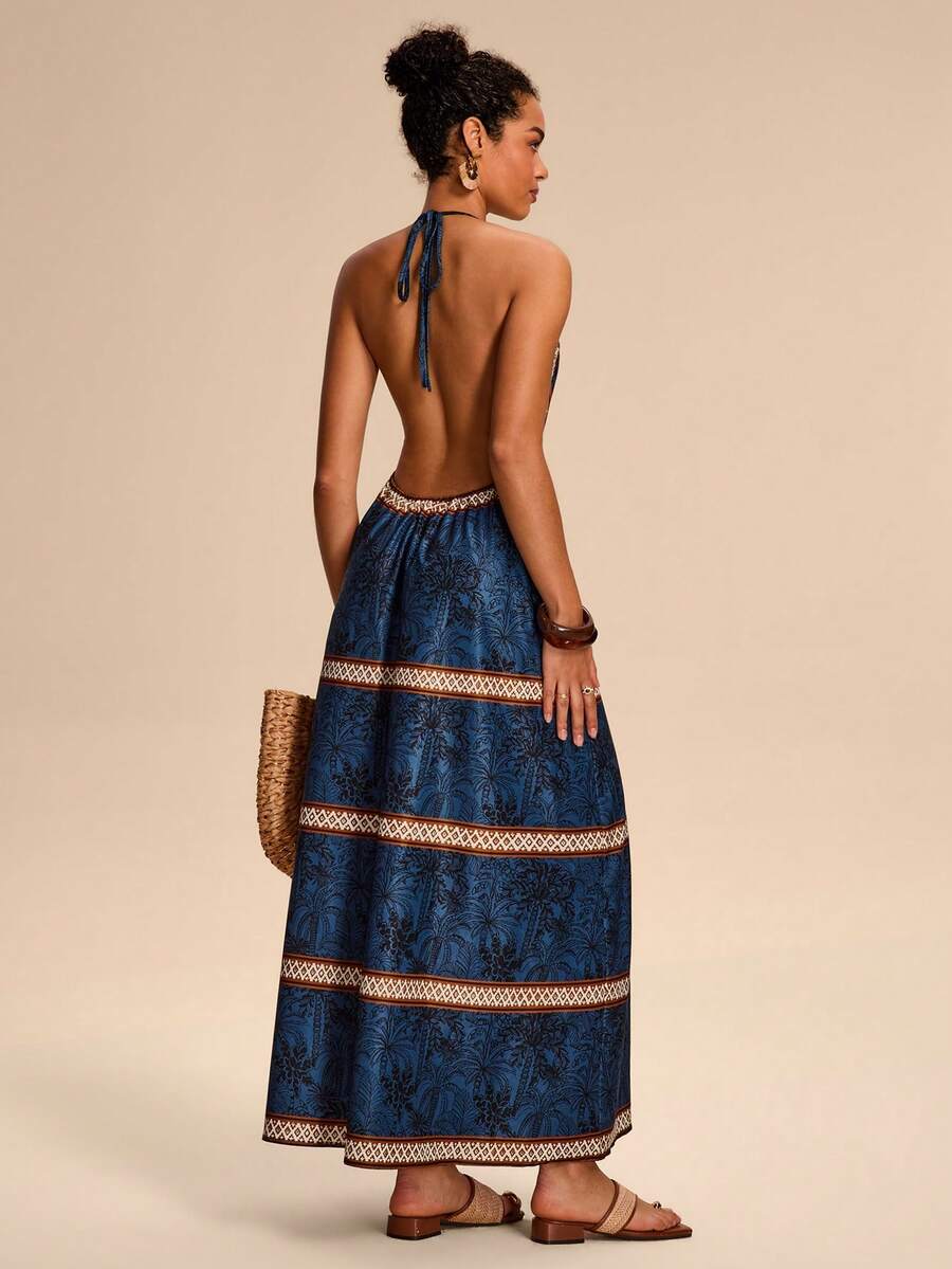 Eryvara Women's Sexy Spaghetti Strap Lace-Up Dress - Blue - View 1