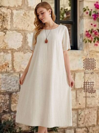 Parysyn 大码梭织休闲夏季条纹连衣裙