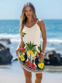 SHEIN LUNE Women's Spaghetti Strap Knit Mini Dress, Suitable For Summer - Multicolor - View 2