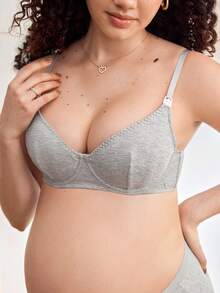 1pc Maternity Nursing Bra, Wire Supported Wireless Cup Maternity Underwear, Adjustable Shoulder Strap Front Closure Maternity Nursing Wire Bra - Grey - View 4