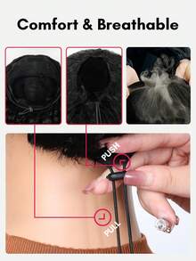 QUICK WEAR 三合一半假发，杰瑞卷发波浪造型，弹性贴合，佩戴方便，带抽绳，自然发际线，新手友好，无缝翻转式假发，自然色，高品质，16-26英寸长发，无需胶水，无蕾丝，半假发 - Natural Black - 查看 10