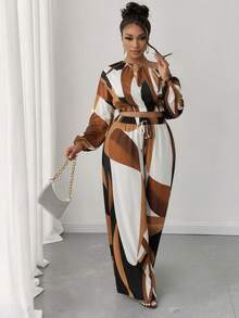 Maweii Bộ đồ 2 món cỡ lớn in họa tiết thời trang, cổ bất đối xứng, tay dài. - Nhiều màu - Xem 4