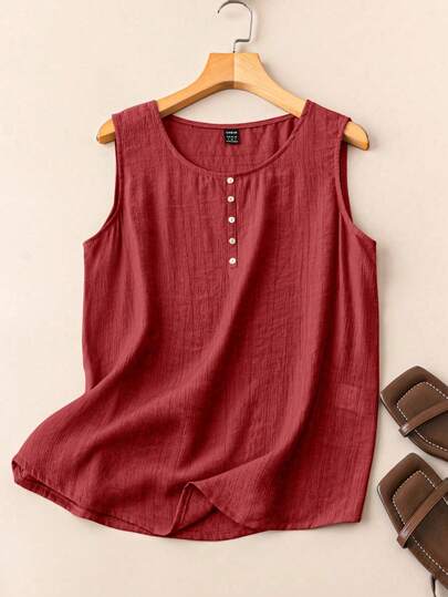 EMERY ROSE Women's Casual Solid Color Round Neck Tank Top For New Year Clothes