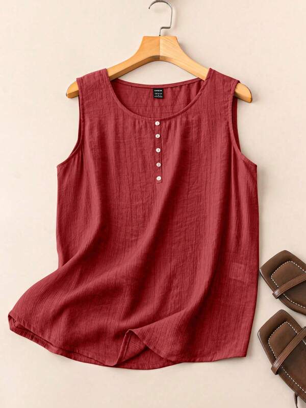 EMERY ROSE Women's Casual Solid Color Round Neck Tank Top For New Year Clothes
